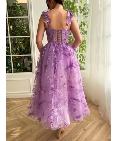 Women's 3D Butterflies Tulle Prom Dresses Corset Spaghetti Strap Tea Length Formal Evening Party Gown Emerald Green $29.19 Dr...