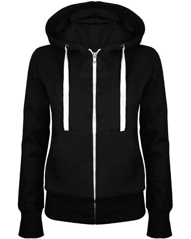 Zip Up Hoodies for Women Long Sleeve Loose Fit Hooded Pullover Drawstraing Casual Fashion Sweatshirts with Pocket 07 Black $9...