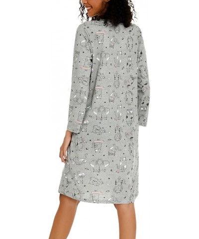 Women's Cotton Nightgown Long Sleeve V Neck Nightshirt Print Sleep Dress with Pockets Grey Cat $14.84 Sleep & Lounge