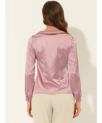 Women's Satin Peter Pan Collar Shirt Office Elegant Top Work Blouse Pink $13.65 Blouses