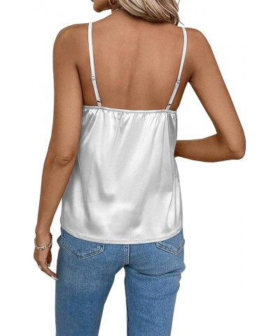 Womens Silk Satin Tank Tops Summer Spaghetti Straps Cami Casual Overlap V Neck Camisole Blouse White $9.44 Tanks