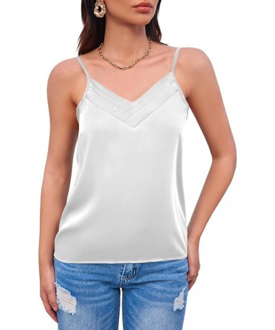 Womens Silk Satin Tank Tops Summer Spaghetti Straps Cami Casual Overlap V Neck Camisole Blouse White $9.44 Tanks