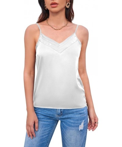 Womens Silk Satin Tank Tops Summer Spaghetti Straps Cami Casual Overlap V Neck Camisole Blouse White $9.44 Tanks