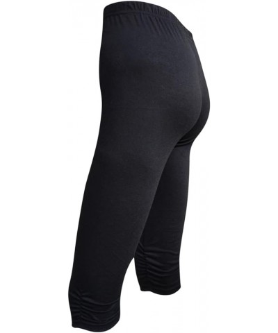 Womens Mid Waist Capris Leggings No See Through Casual Soft Capri Pants B-black $5.69 Pants