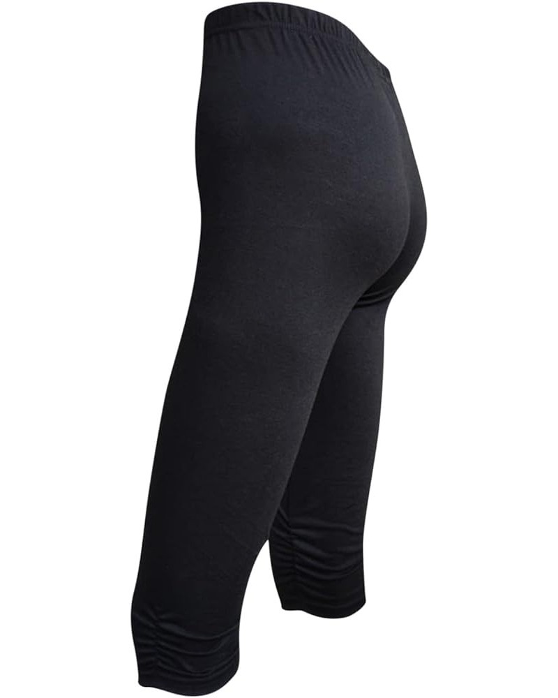 Womens Mid Waist Capris Leggings No See Through Casual Soft Capri Pants B-black $5.69 Pants