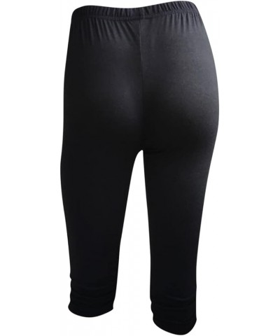 Womens Mid Waist Capris Leggings No See Through Casual Soft Capri Pants B-black $5.69 Pants