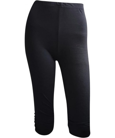 Womens Mid Waist Capris Leggings No See Through Casual Soft Capri Pants B-black $5.69 Pants