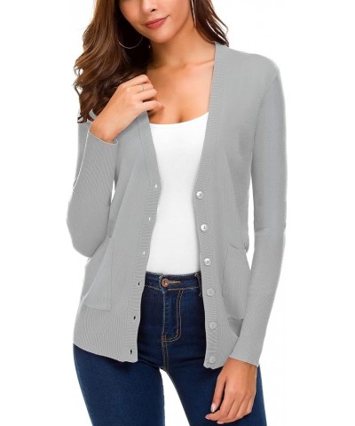 Women's Open Front Cardigan Button Down Knitted Sweater Coat with Pockets Light Grey $18.75 Sweaters