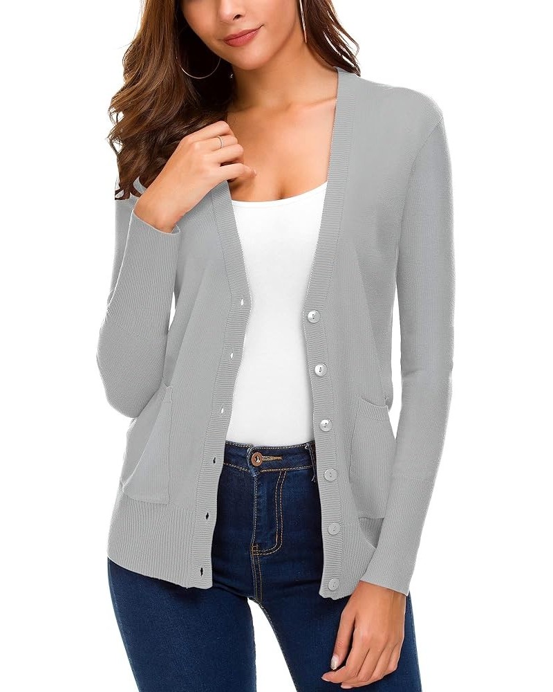 Women's Open Front Cardigan Button Down Knitted Sweater Coat with Pockets Light Grey $18.75 Sweaters