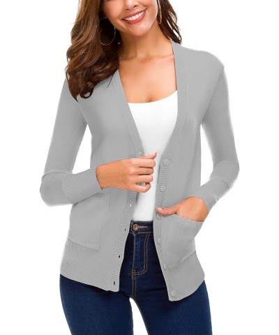 Women's Open Front Cardigan Button Down Knitted Sweater Coat with Pockets Light Grey $18.75 Sweaters