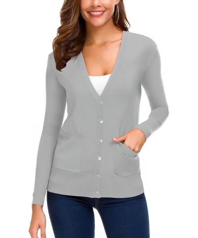 Women's Open Front Cardigan Button Down Knitted Sweater Coat with Pockets Light Grey $18.75 Sweaters