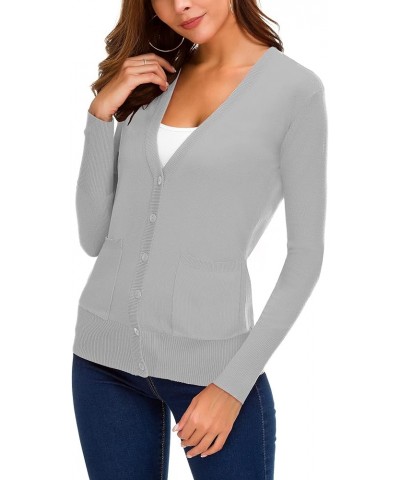 Women's Open Front Cardigan Button Down Knitted Sweater Coat with Pockets Light Grey $18.75 Sweaters