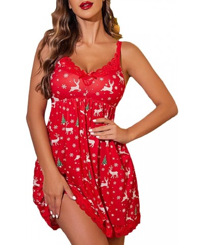 Women Sexy Sleepwear Lace Chemise Nightgown Full Slip Babydoll Sleepwear Christmas Red $12.03 Sleep & Lounge