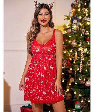 Women Sexy Sleepwear Lace Chemise Nightgown Full Slip Babydoll Sleepwear Christmas Red $12.03 Sleep & Lounge