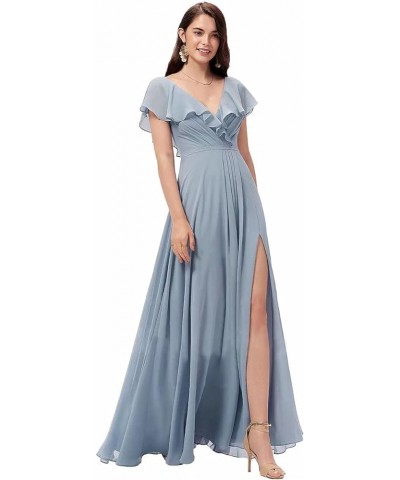 Women's Ruffle Sleeves Bridesmaid Dresses with Slit V-Neck Evening Party Gown Long Chiffon Formal Dress Dark Grey $32.56 Dresses