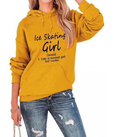 Ice Skating Girl Hoodie Tops Women Funny Ice Skating Hooded Sweatshirt Sport Pullover Hoody Shirt Skater Sweater Yellow $12.7...