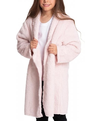 Mad Dog Sherpa Fleece Cardigans for Women & Girls 5-12 Y, Long Open Front Jacket, Loungewear Top Girls Pink $21.13 Jackets