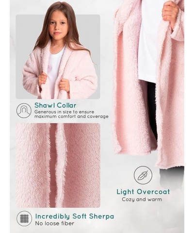 Mad Dog Sherpa Fleece Cardigans for Women & Girls 5-12 Y, Long Open Front Jacket, Loungewear Top Girls Pink $21.13 Jackets