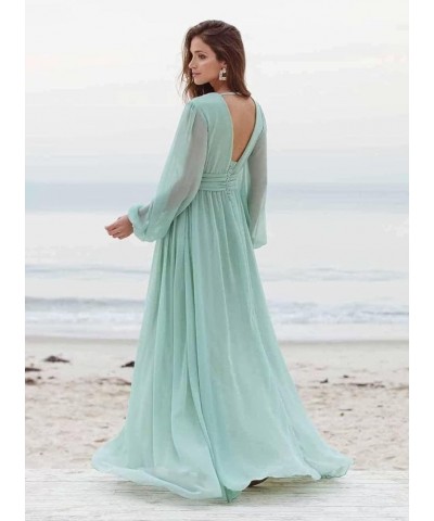 V Neck Long Sleeve Bridesmaid Dresses with Slit Chiffon Ruched A Line Formal Prom Dresses Evening Gowns Lavender $30.75 Dresses