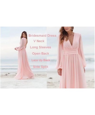 V Neck Long Sleeve Bridesmaid Dresses with Slit Chiffon Ruched A Line Formal Prom Dresses Evening Gowns Lavender $30.75 Dresses