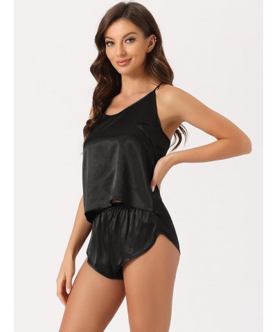 Womens Satin Pajamas Backless Sexy Lingerie Pjs Tops with Shorts Silky Cami Lounge Sets Black $11.52 Sleep & Lounge