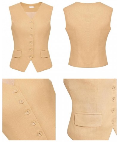 Women Linen Waistcoat Tailored Fitted Tuxedo Suit Vest Beige $16.40 Vests