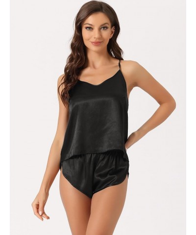 Womens Satin Pajamas Backless Sexy Lingerie Pjs Tops with Shorts Silky Cami Lounge Sets Black $11.52 Sleep & Lounge