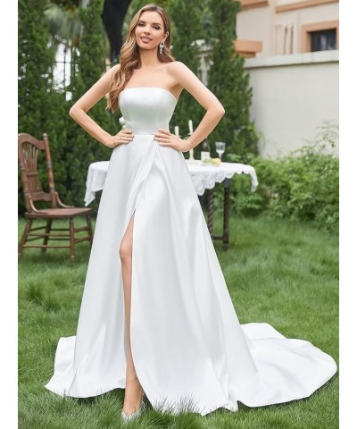 Strapless Satin Wedding Dresses for Bride Sleeveless Bridal Dresses Mermaid Prom Ball Gown for Women with Slit Royal Blue $45...