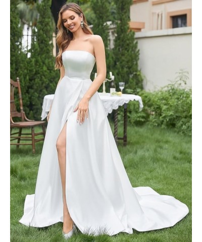 Strapless Satin Wedding Dresses for Bride Sleeveless Bridal Dresses Mermaid Prom Ball Gown for Women with Slit Royal Blue $45...