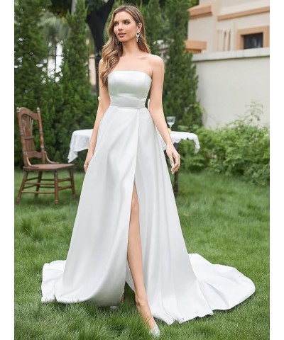 Strapless Satin Wedding Dresses for Bride Sleeveless Bridal Dresses Mermaid Prom Ball Gown for Women with Slit Royal Blue $45...