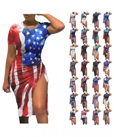 Womens Short Sleeve 4th of July Bodycon Dress 2023 Summer Party Sexy American Flag Club Dresses A-red $11.39 Activewear