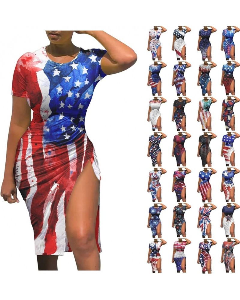 Womens Short Sleeve 4th of July Bodycon Dress 2023 Summer Party Sexy American Flag Club Dresses A-red $11.39 Activewear