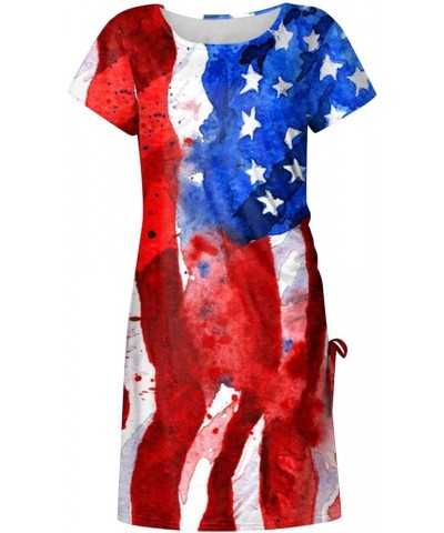 Womens Short Sleeve 4th of July Bodycon Dress 2023 Summer Party Sexy American Flag Club Dresses A-red $11.39 Activewear