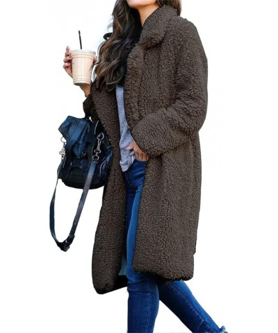 Women Fuzzy Fleece Lapel Open Front Long Cardigans Coat Faux Fur Fall Winter Warm Outwear Long Jackets Dark Gray $10.56 Others