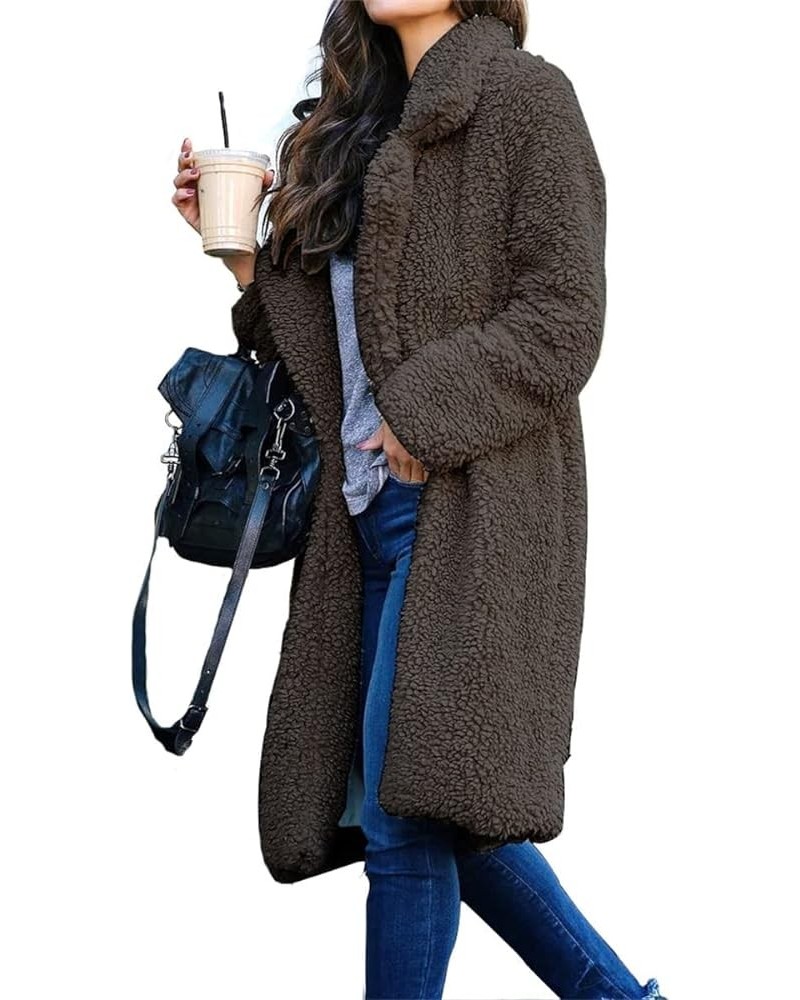 Women Fuzzy Fleece Lapel Open Front Long Cardigans Coat Faux Fur Fall Winter Warm Outwear Long Jackets Dark Gray $10.56 Others