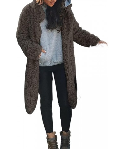 Women Fuzzy Fleece Lapel Open Front Long Cardigans Coat Faux Fur Fall Winter Warm Outwear Long Jackets Dark Gray $10.56 Others