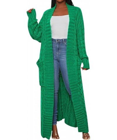 2023 Women Cradigan Cable Chunky Sweater Coat Outerwear with Pockets Thick Midi Long Sleeve Knitwear 1016-green $13.86 Sweaters