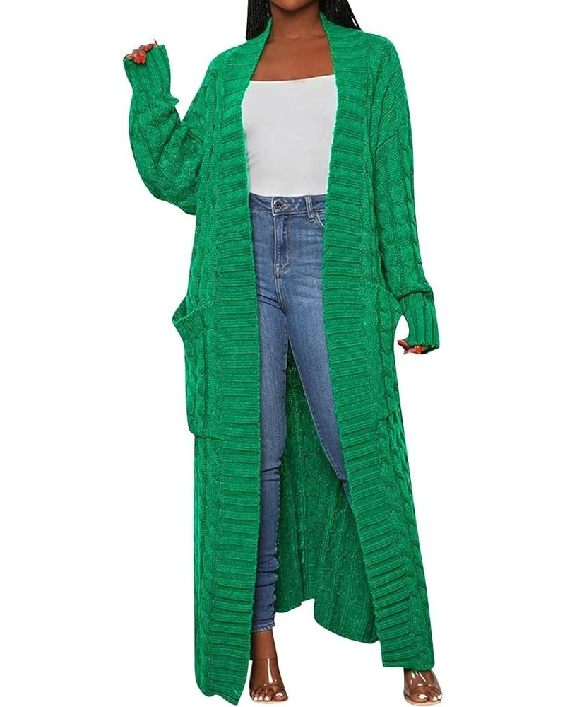 2023 Women Cradigan Cable Chunky Sweater Coat Outerwear with Pockets Thick Midi Long Sleeve Knitwear 1016-green $13.86 Sweaters