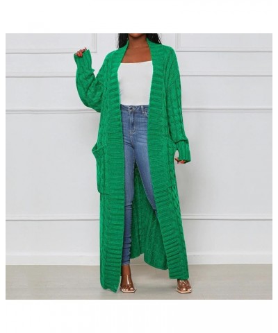 2023 Women Cradigan Cable Chunky Sweater Coat Outerwear with Pockets Thick Midi Long Sleeve Knitwear 1016-green $13.86 Sweaters