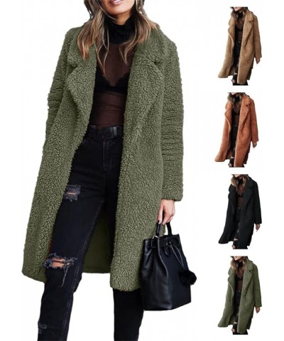 Women Fuzzy Fleece Lapel Open Front Long Cardigans Coat Faux Fur Fall Winter Warm Outwear Long Jackets Dark Gray $10.56 Others