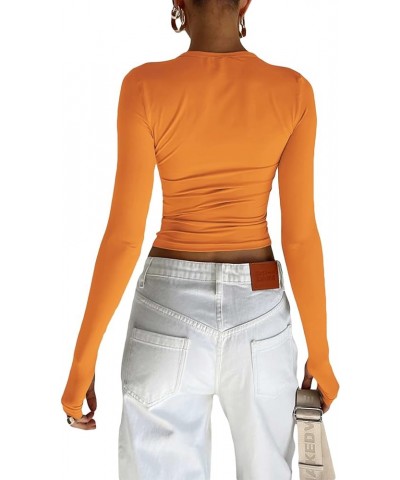 Womens Long Sleeve Shirt Tops Slim Fit Solid Color Basic Tee Tops Trendy Fall Skinny T-Shirt Crop Tops Orange $7.79 T-Shirts