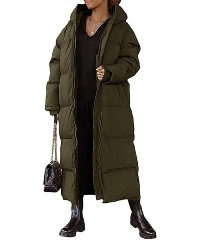 Women's Long Quilted Coat, Maxi Length Winter Cotton Clothes, Winter Hooded Coat, Warm Quilted Jacket Dark Green $40.19 Jackets