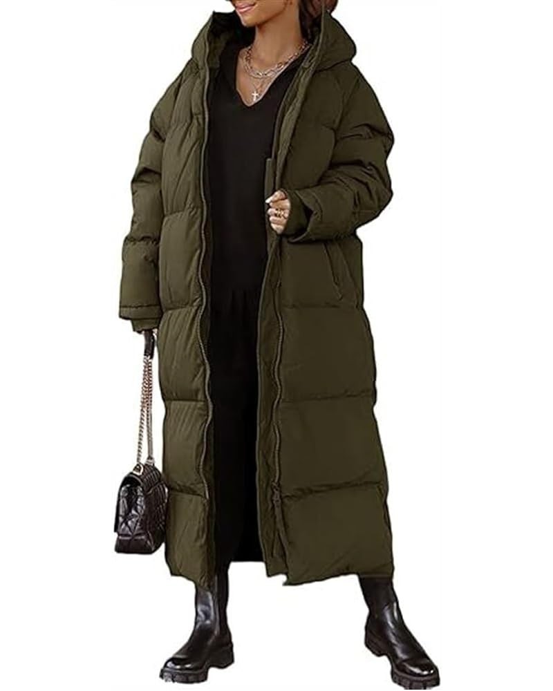 Women's Long Quilted Coat, Maxi Length Winter Cotton Clothes, Winter Hooded Coat, Warm Quilted Jacket Dark Green $40.19 Jackets