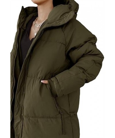 Women's Long Quilted Coat, Maxi Length Winter Cotton Clothes, Winter Hooded Coat, Warm Quilted Jacket Dark Green $40.19 Jackets