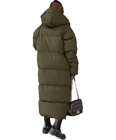 Women's Long Quilted Coat, Maxi Length Winter Cotton Clothes, Winter Hooded Coat, Warm Quilted Jacket Dark Green $40.19 Jackets