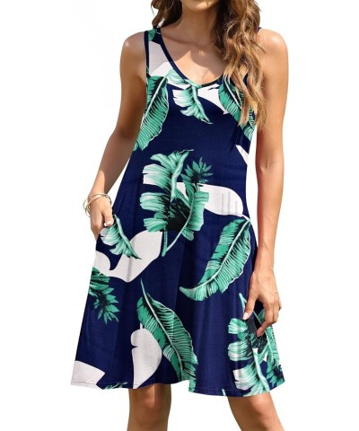 Women Summer Casual T Shirt Dresses Beach Cover up Plain Pleated Tank Dress 02-print Blue $10.00 Dresses