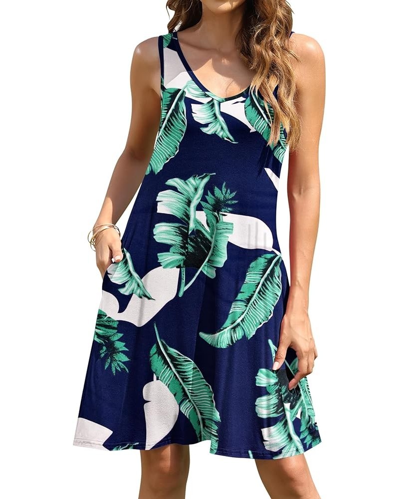 Women Summer Casual T Shirt Dresses Beach Cover up Plain Pleated Tank Dress 02-print Blue $10.00 Dresses