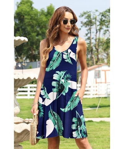 Women Summer Casual T Shirt Dresses Beach Cover up Plain Pleated Tank Dress 02-print Blue $10.00 Dresses