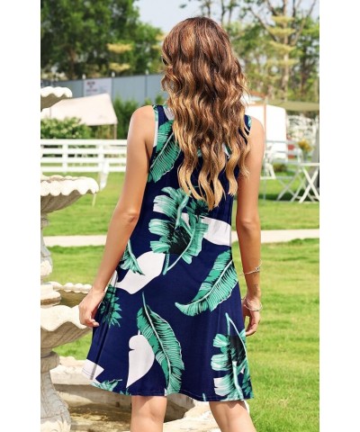 Women Summer Casual T Shirt Dresses Beach Cover up Plain Pleated Tank Dress 02-print Blue $10.00 Dresses