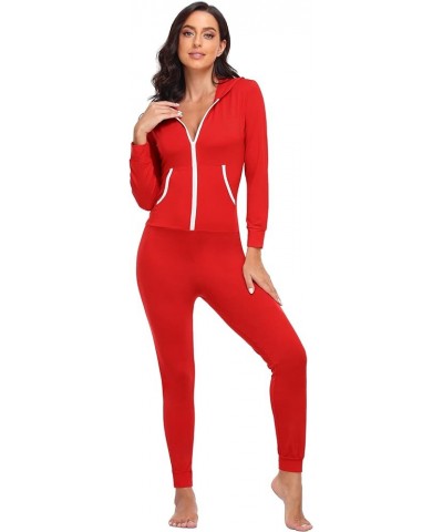 Womens Pajamas Jumpsuits Zip-up Hoodie Union Jumpsuit Romper Long Sleeve Sexy Onesie Bodysuits One Piece Sleepwear Light Red ...